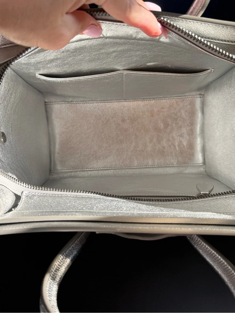 Celine metallic silver leather LUGGAGE Micro tote EUC! 🌟 😍